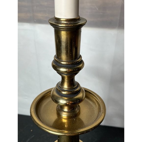 Vintage pair Brass Finish Stiffel Candlestick Table Lamps w shades 30" high - Picture 6 of 12